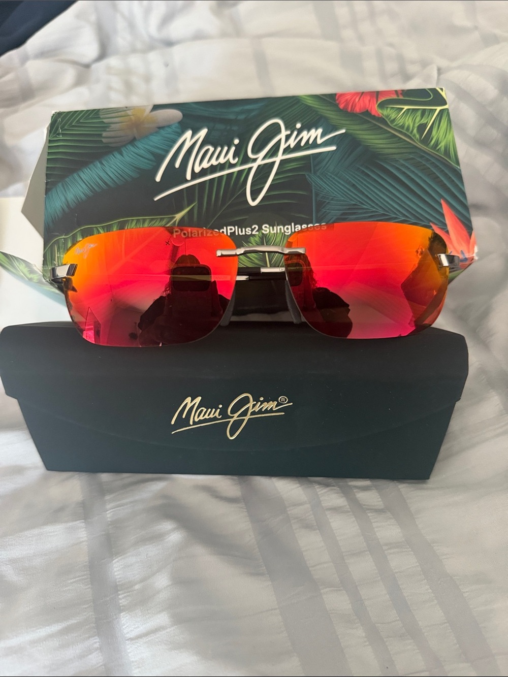 Maui Jim Men’s Rimless Sunglasses - Red/Orange Mirror Lenses